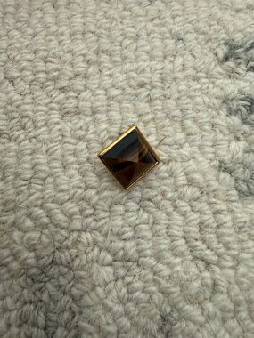 Tigers eye and Gold-Tone Pyramid Stud Earring with Brown Gem. Single Earring